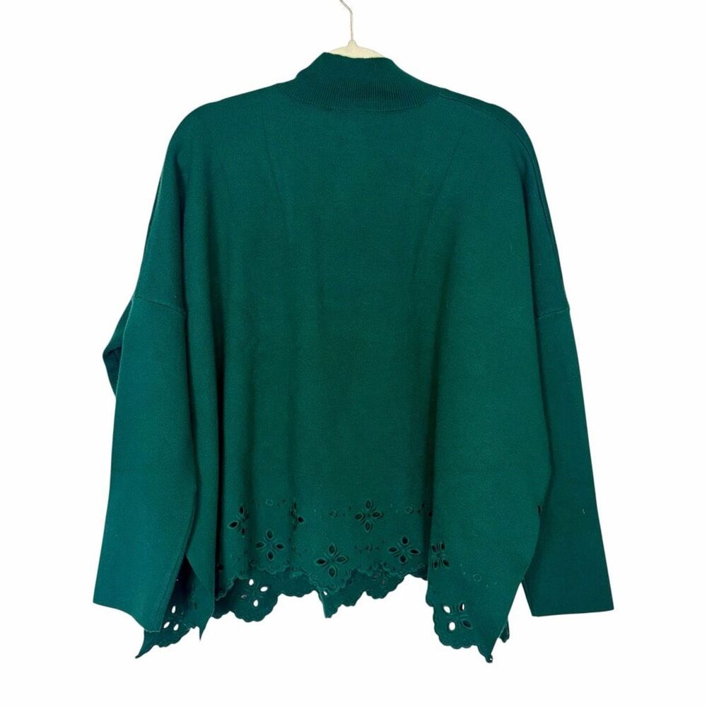 NWT Entro Sweater Womens Large Hunter Green Mock Neck Eyelet Hem Knit Oversized - Picture 7 of 15